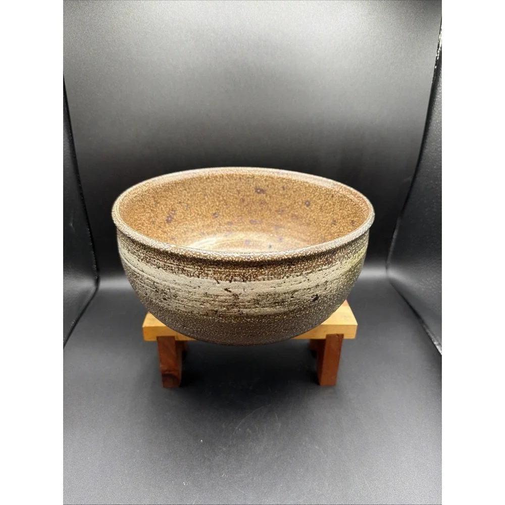 VTG Large Studio Art Pottery Handmade Ceramic Bowl Brown Speckled Glaze 9.5x5